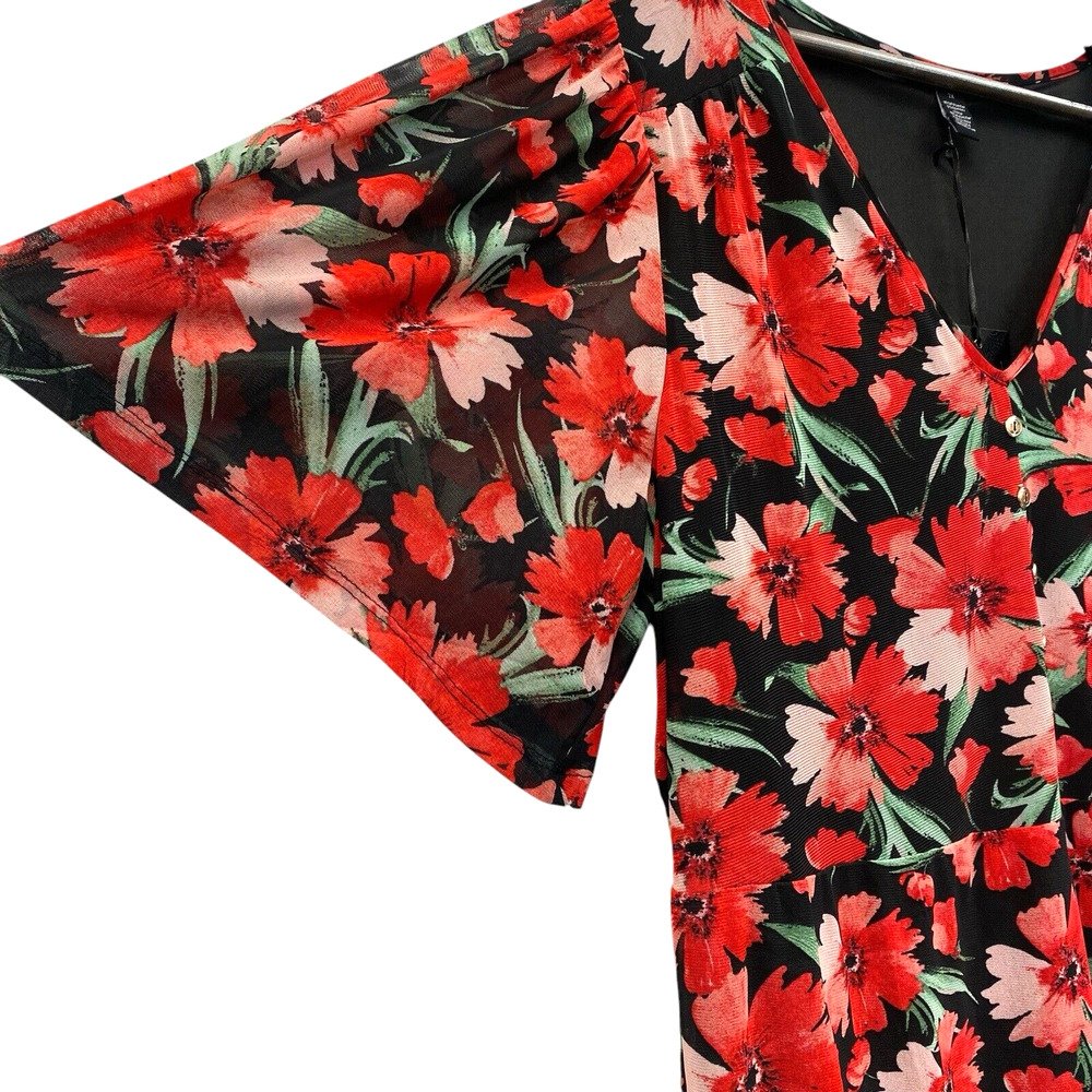 A Love Story Women 2X Floral Babydoll Blouse Lightweight Short Sleeve Lined Boho - Picture 2 of 10